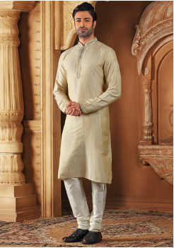 Lite Gold Color Jute Jacquard And Poly Fabric Kurta Set